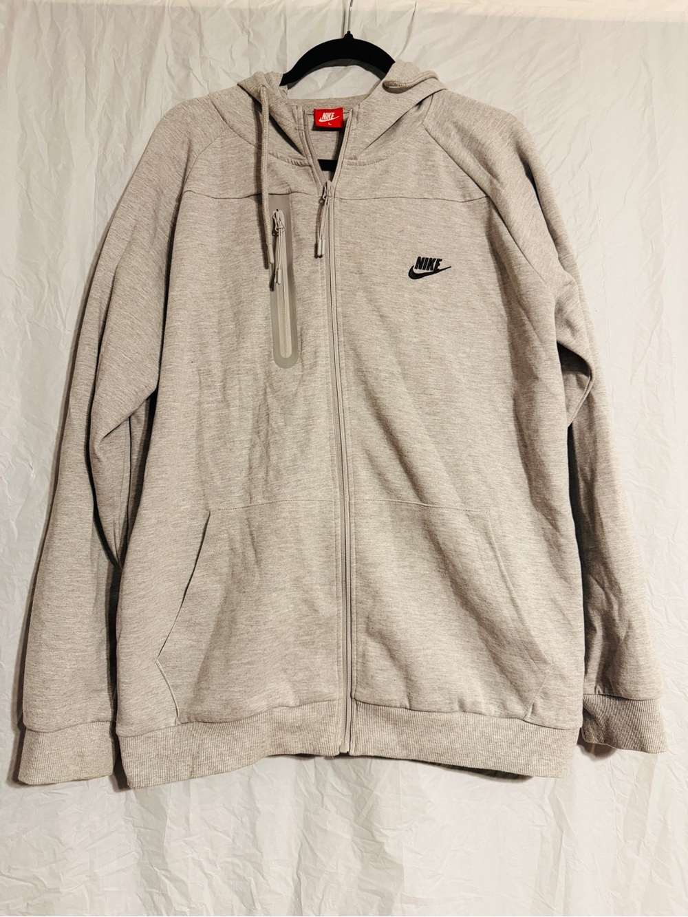 Nike Sportswear Men’s Large Full Zip Hoodie Gray Swoosh Chest Pocket